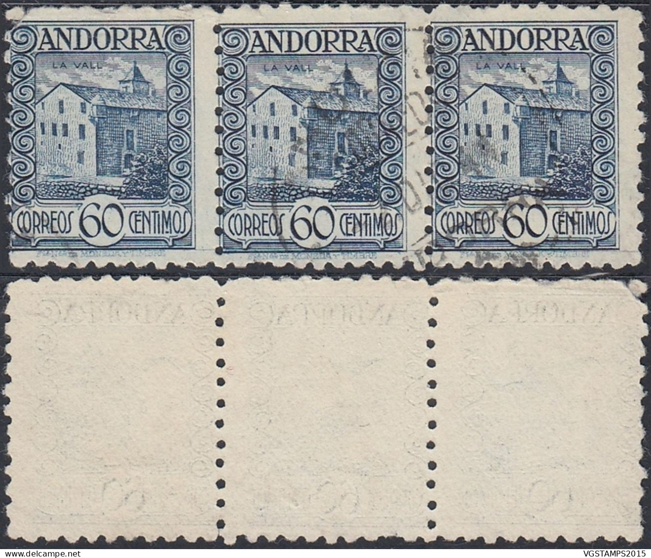 Andorre 1937 - Andorre Espagnole - Timbres Oblitérés. Yvert Nr.: 40 A. Michel Nr.: 40 C. Bande De 3. .... (EB) DC-12380 - Usati