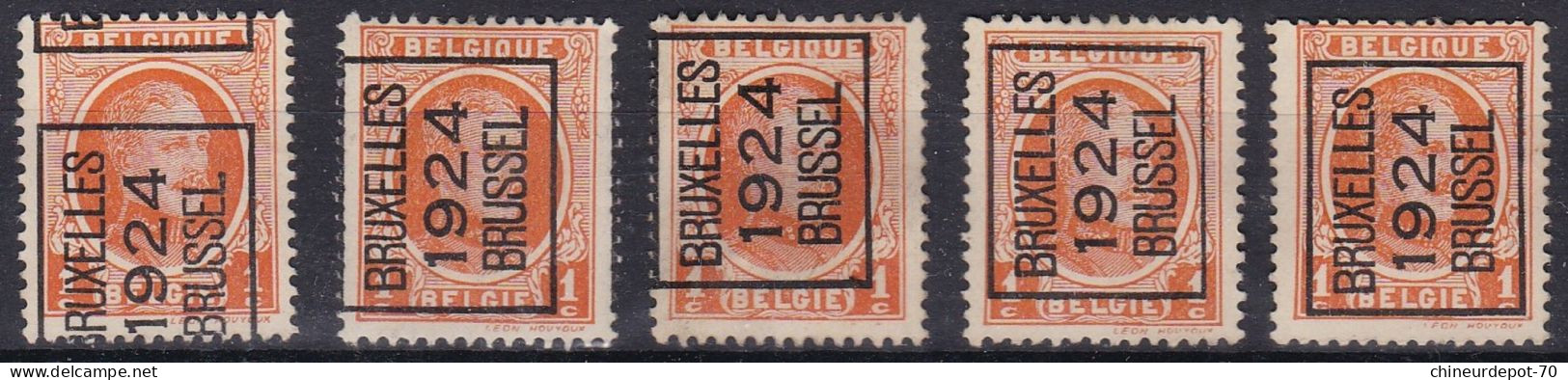 PREO HOUYOUX ROI KING KONING KONIG BRUXELLES 1924 BRUSSEL SURCHARGE DEPLACEES 5 DIFFERENTS - Typografisch 1922-31 (Houyoux)