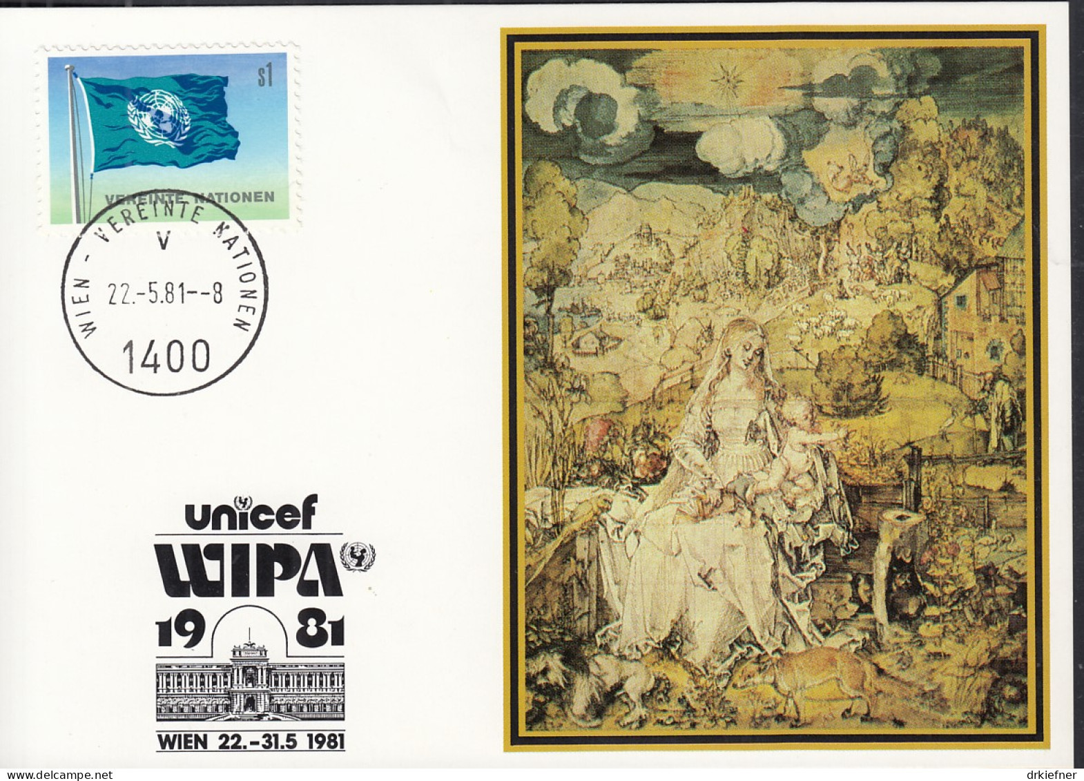 UNO NEW YORK  UNICEF-Kunstkarte,Aussellungskarte Zur WIPA Wien, St: 22.5.1981 - Lettres & Documents