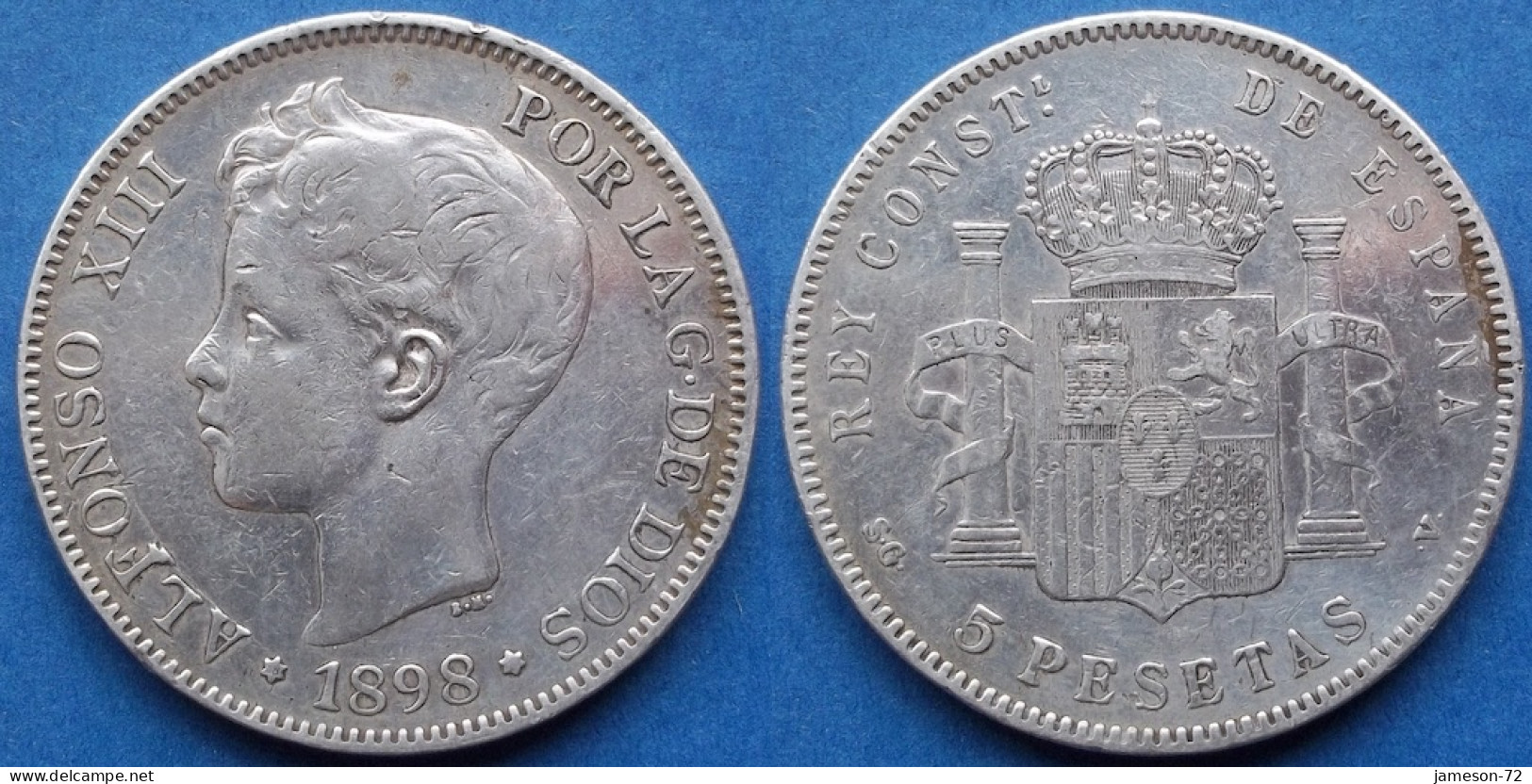 SPAIN - Silver 5 Pesetas 1898 *18 SG V KM# 707 Alfonso XIII (1886-1931) - Edelweiss Coins - First Minting