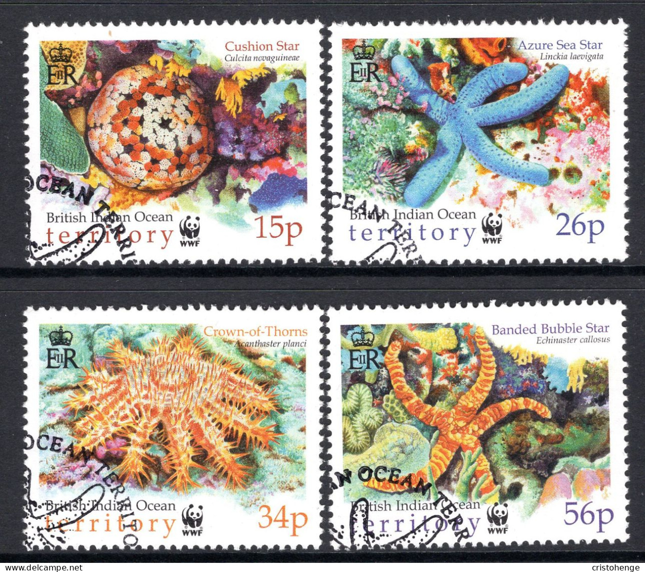 British Indian Ocean Territory, BIOT 2001 Endangered Species - Seastars Set CTO Used (SG 253-256) - Territorio Británico Del Océano Índico