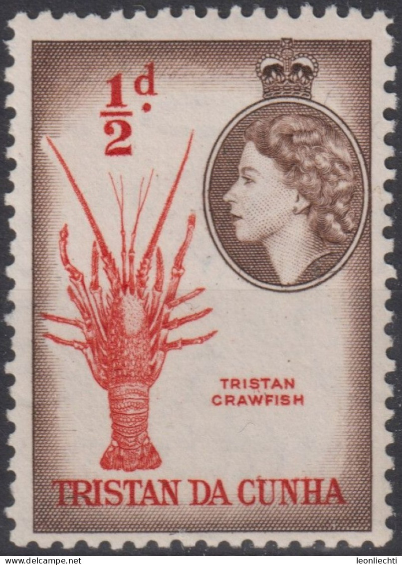 1954 Tristan Da Cunha ° Mi:TA 14, Sn:TA 14, Yt:TA 14,Freimarken: Königin Elizabeth II.Tristan Crawfish (Jasus Paulensis) - Tristan Da Cunha