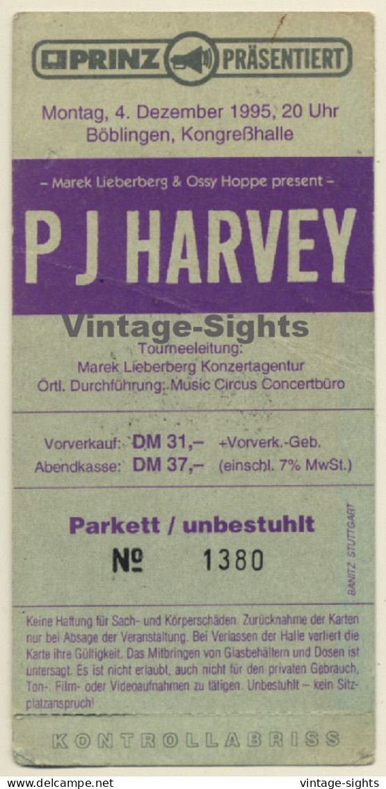 PJ Harvey - Böblingen Kongreßhalle 1995 / Concert Ticket - Cancelled (Vintage Memorabilia) - Concerttickets