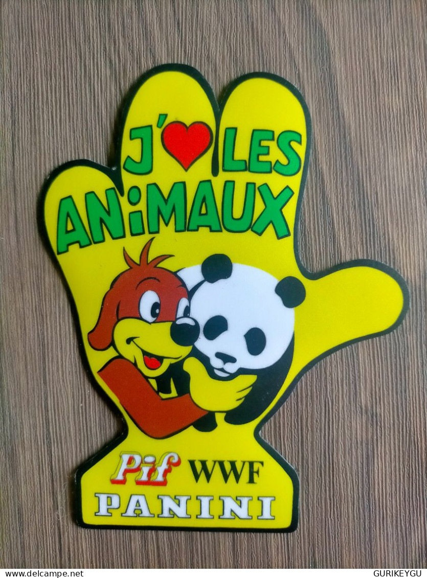 MAGNETTE  Aimant NEUF Pif Gadget Main  J'aime Les Animaux WWF PANINI PANDA - Pif & Hercule