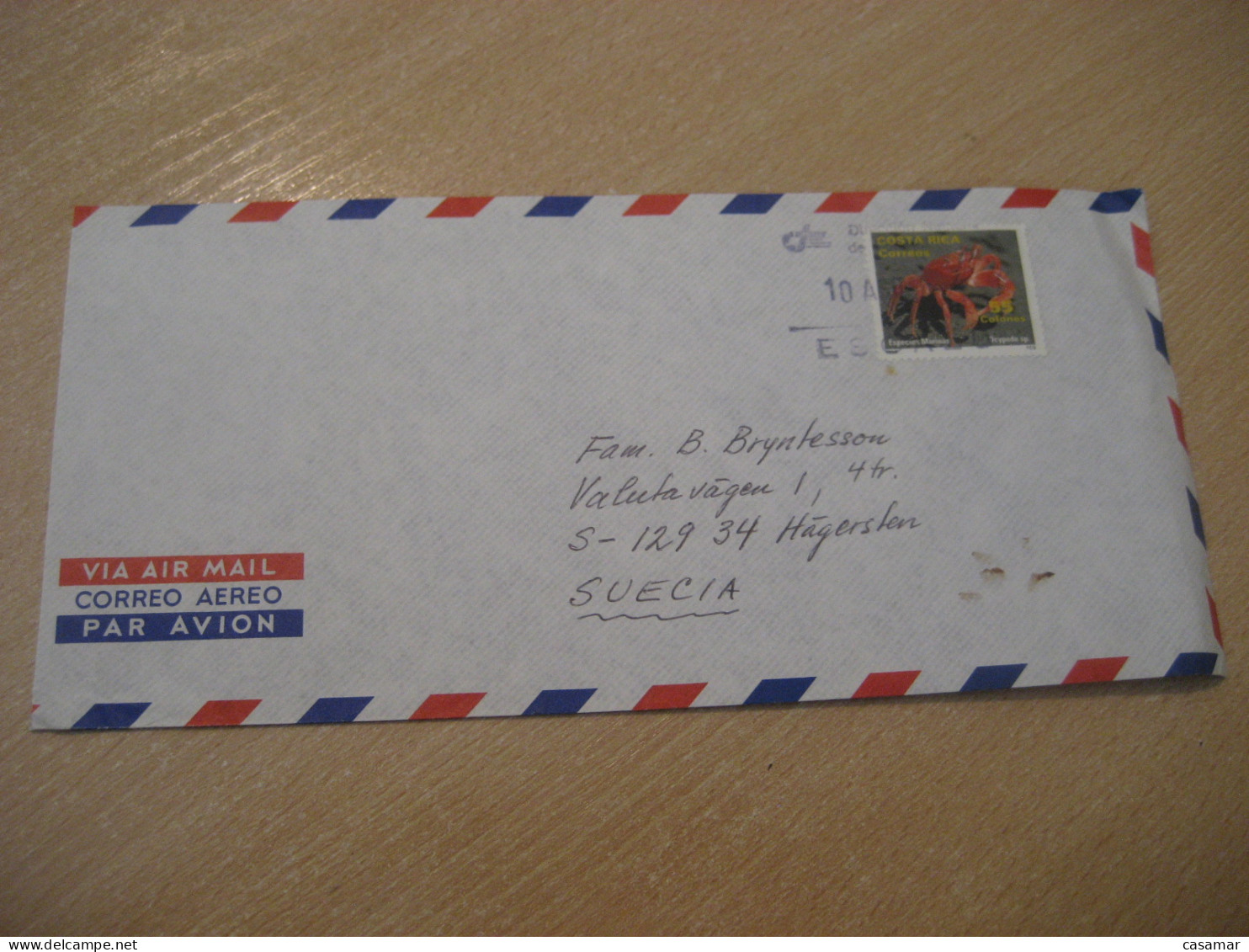 ESCAZU 1994? Ocypode Crab Crabs Crustacean Stamp Air Mail Cancel Cover COSTA RICA Crustaceans Crustaces - Crustacés