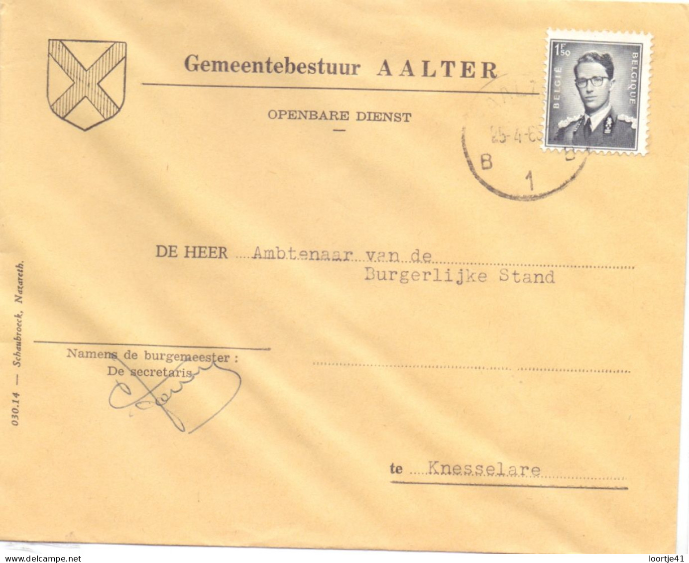 Omslag Enveloppe - Gemeentebestuur Aalter - Briefe