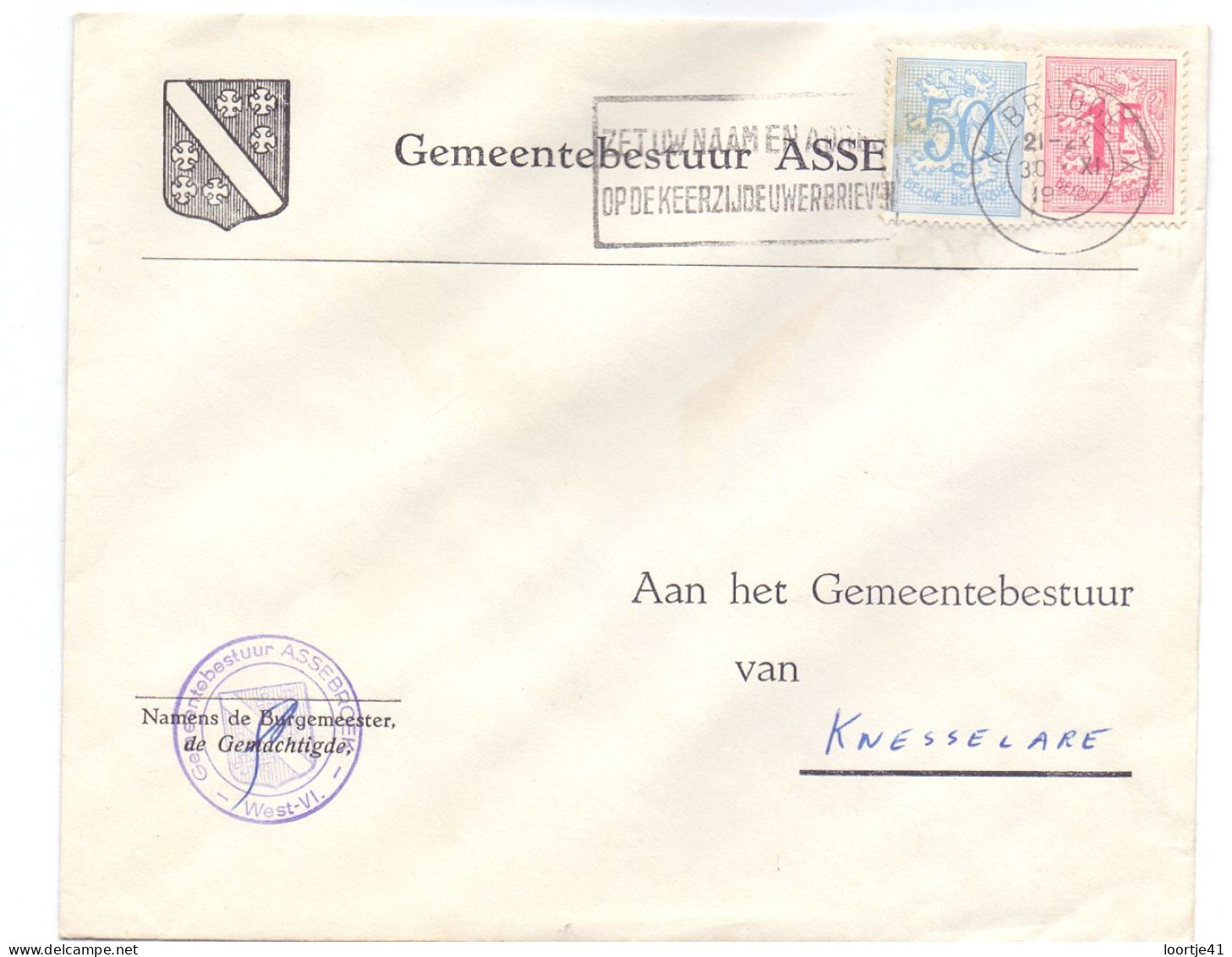 Omslag Enveloppe - Gemeentebestuur Assebroek - Briefe