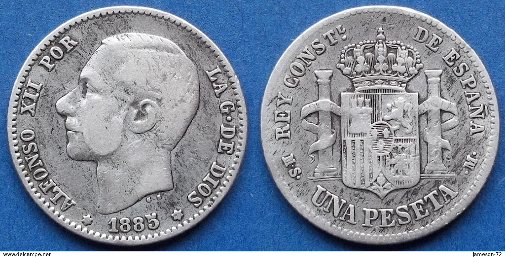 SPAIN - Silver 1 Peseta 1885 *85 MS M KM# 686 Alfonso XII (1874-1885) - Edelweiss Coins - First Minting
