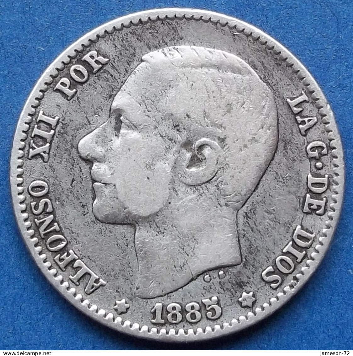 SPAIN - Silver 1 Peseta 1885 *85 MS M KM# 686 Alfonso XII (1874-1885) - Edelweiss Coins - First Minting