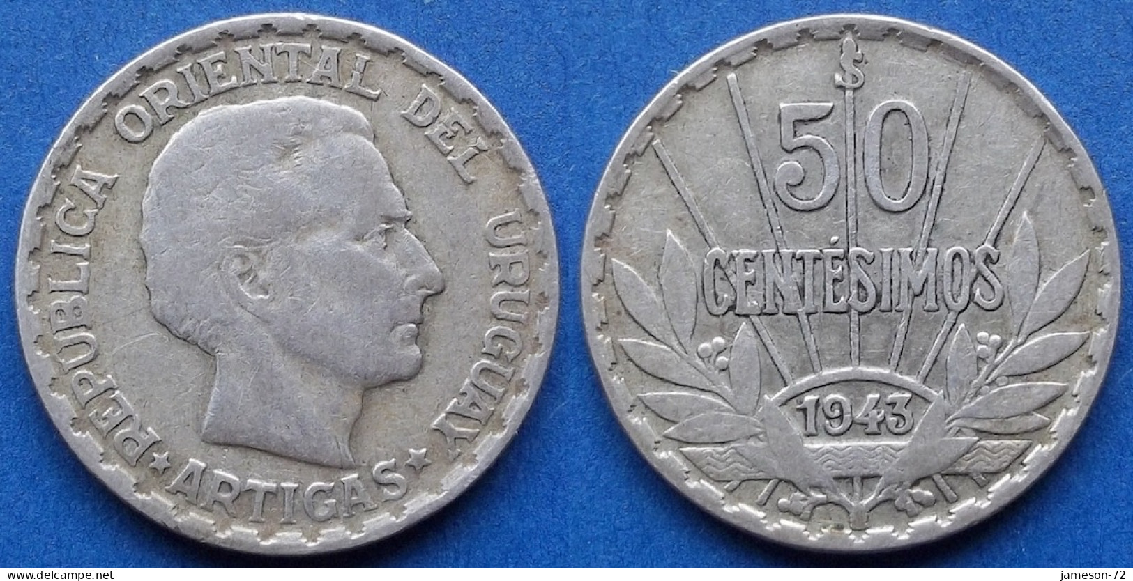 URUGUAY - Silver 50 Centesimos 1943 So KM# 31 Republic - Edelweiss Coins - Uruguay