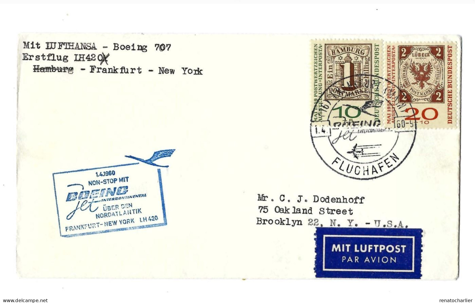 Premier Vol Boing 707 Frankfurt-New-York. - Covers & Documents