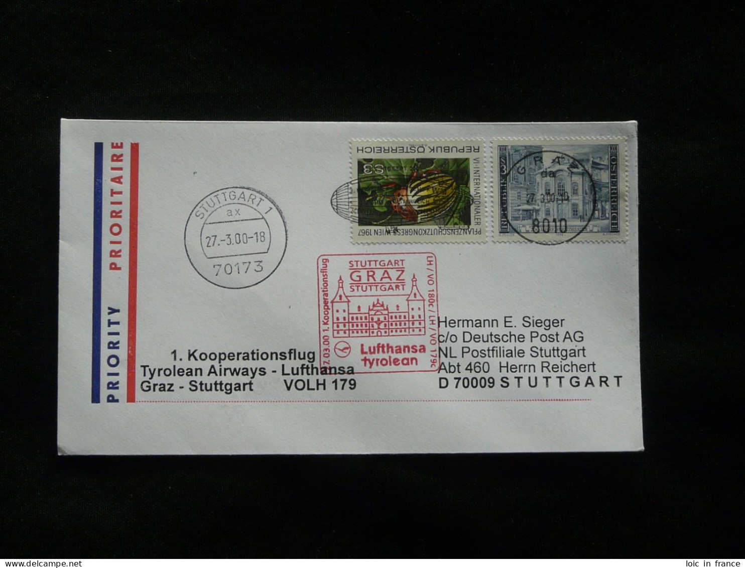 Lettre Premier Vol First Flight Cover Graz Stuttgart Lufthansa / Tyrolean Airways 2000 - Erst- U. Sonderflugbriefe