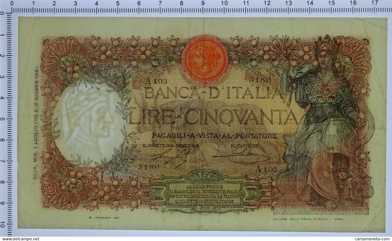 50 LIRE CAPRANESI BUOI TESTINA DECRETO 01/07/1918 BB/SPL - Regno D'Italia – Other