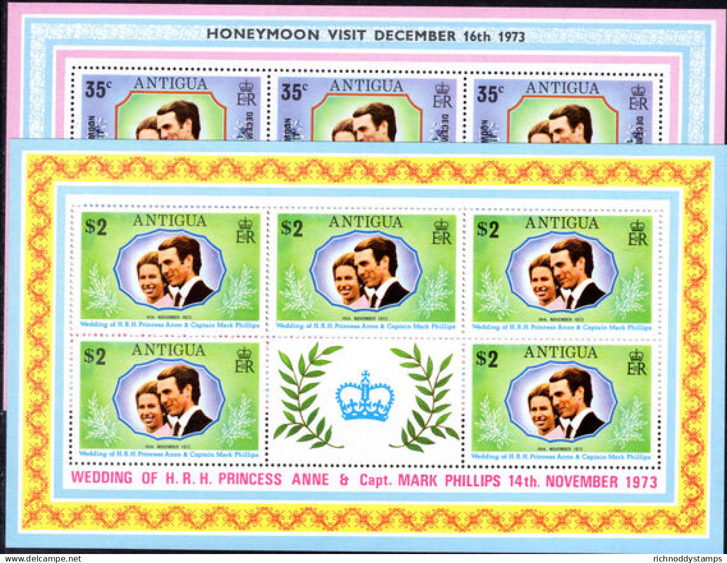 Antigua 1973 Honeymoon Visit Litho Sheetlets Unmounted Mint. - 1960-1981 Ministerial Government