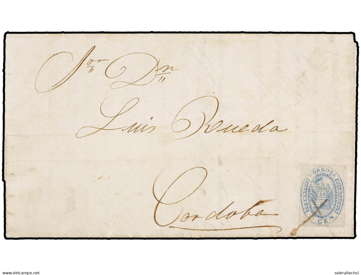 ARGENTINA. 1859 (Jan 2). Entire Letter From CHANAR To CORDOBA Franked By October 1858 5c. Blue (Kneitschel 1) Tied By Ma - Other & Unclassified