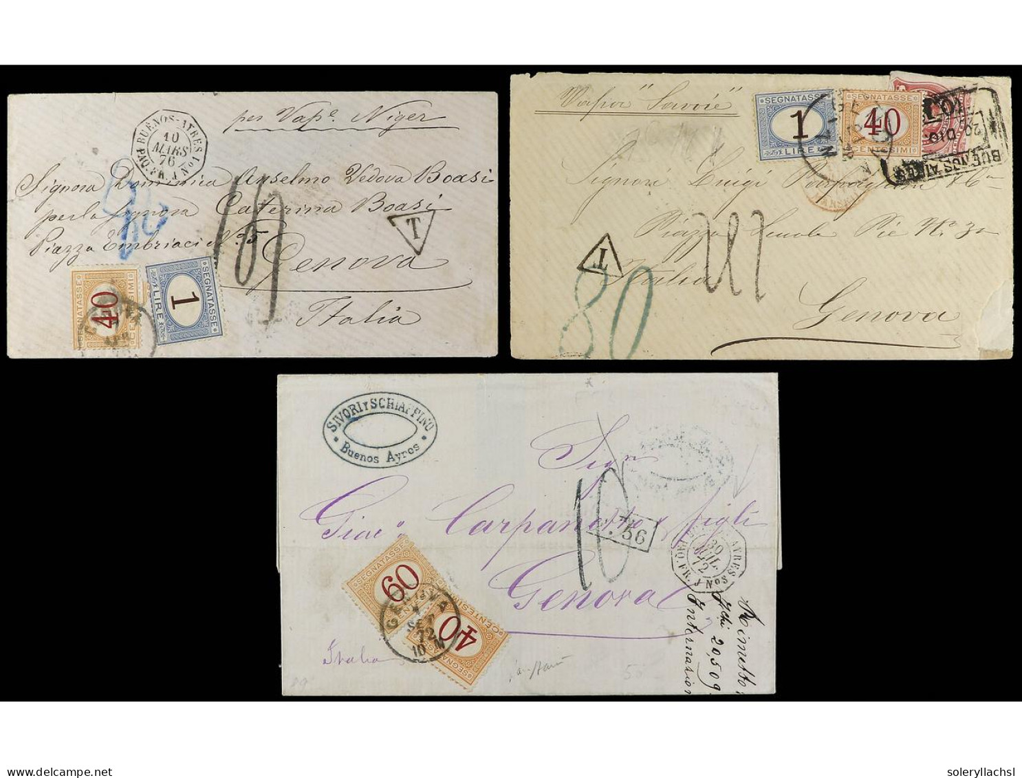 ARGENTINA. 1872-78. 3 Covers Taxed With Italian Stamps. - Sonstige & Ohne Zuordnung