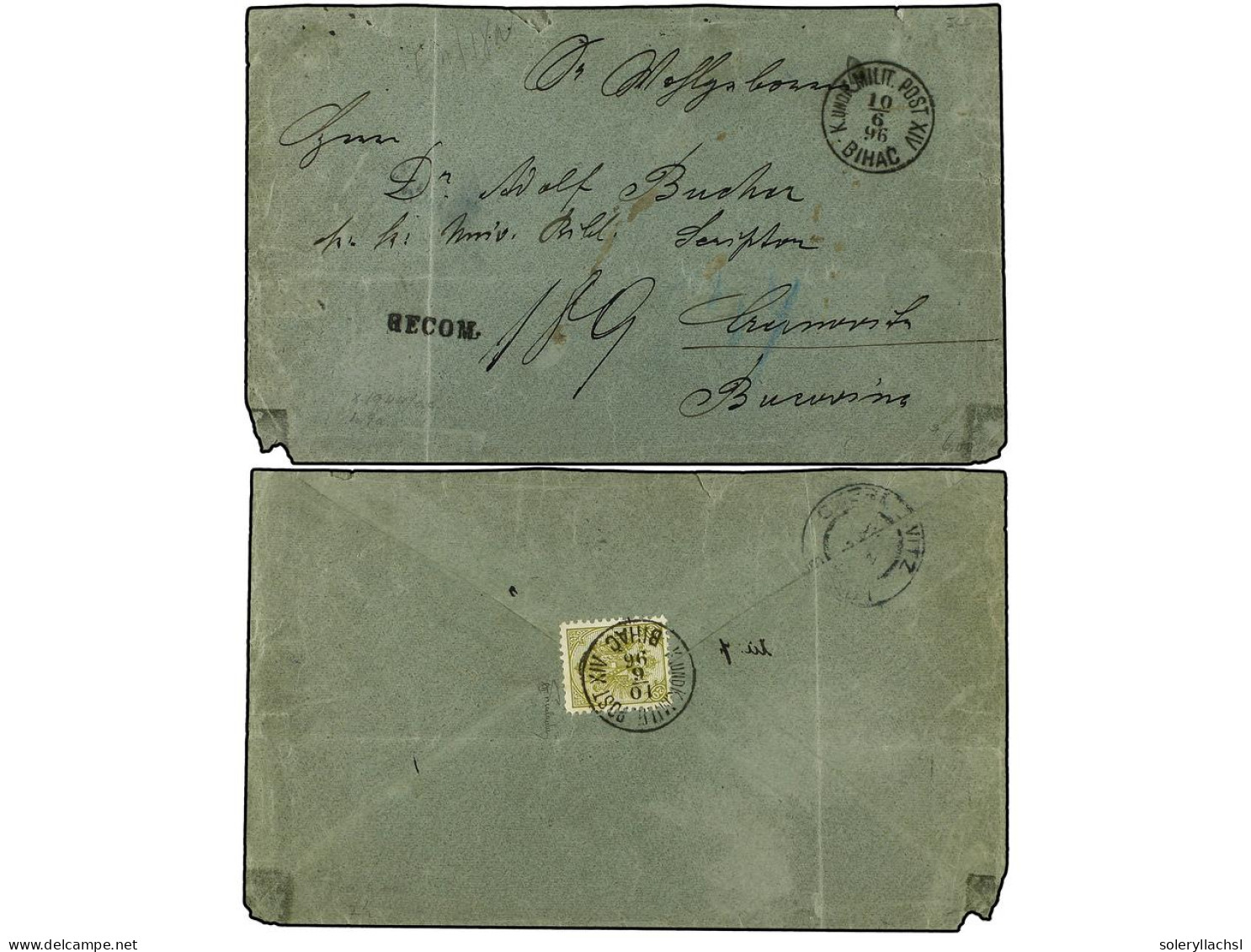 BOSNIA-HERZEGOVINA. 1896 (June 10). Registered Cover To CZERNOWITZ Franked On Reverse With Single 1879/98 20kr. Olive-gr - Autres & Non Classés