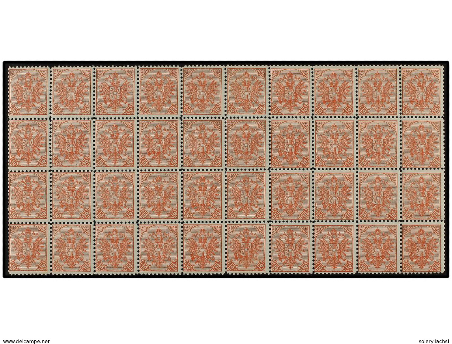 ** BOSNIA-HERZEGOVINA. 1900. 10 Heller Red, Perf. 10 1/2. Block Of 40 With Complete Wmk. S-MARKE. Fresh Colour And Never - Autres & Non Classés