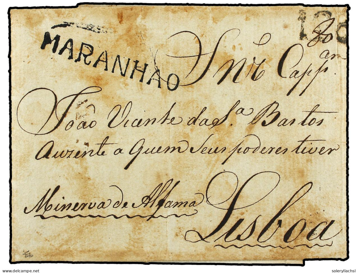 BRASIL. 1802 (20 Nov.). MARANHAO A LISBOA. Carta Completa, Marca Lineal MARANHAO Y Tasa De 120 Reis Estampada A La Llega - Autres & Non Classés