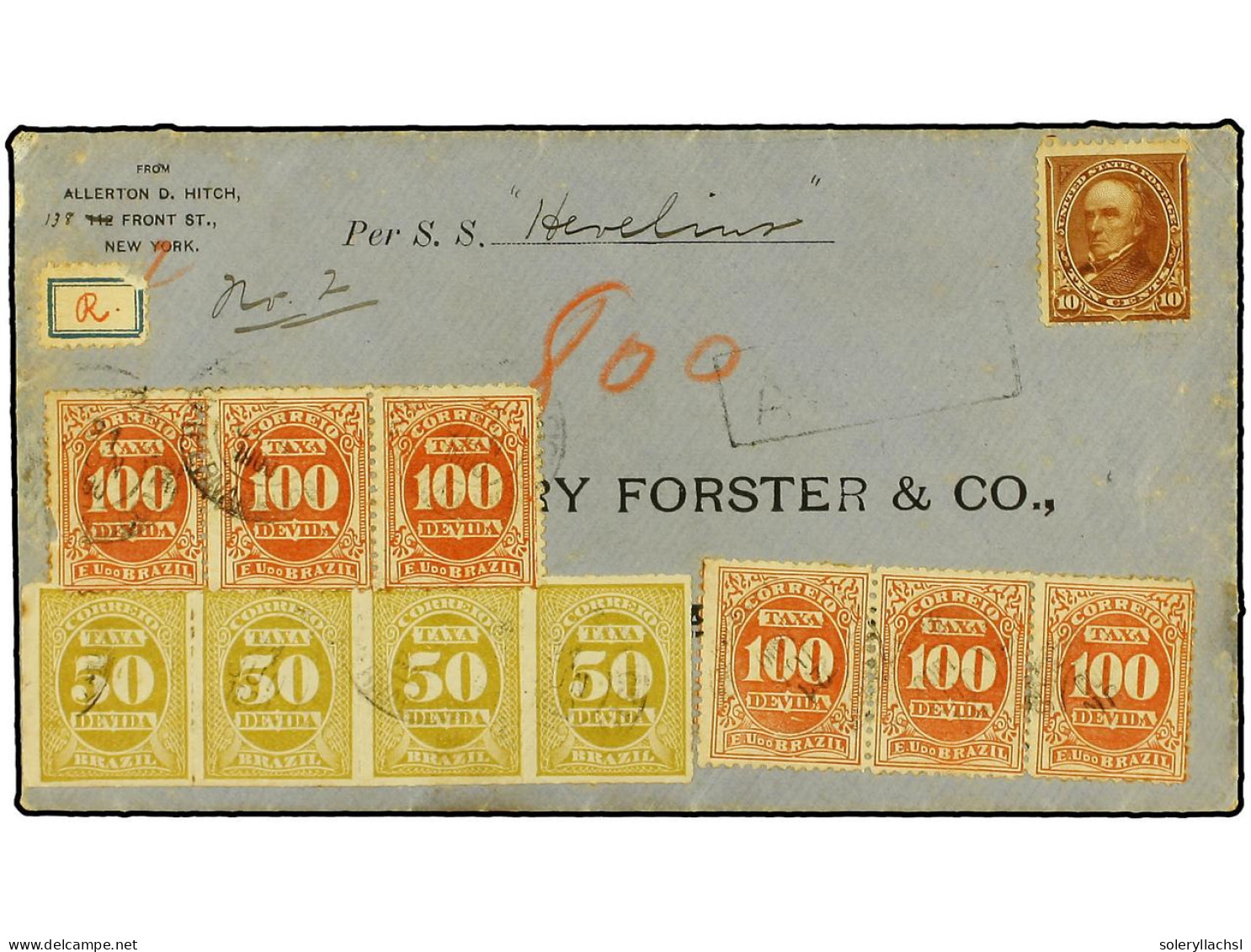 BRASIL. 1894/95. Bureau Issue 10c. Brown Used On Linen Backed Cover To BRAZIL, Taxed On Arrival With Mixed Issue Postage - Autres & Non Classés