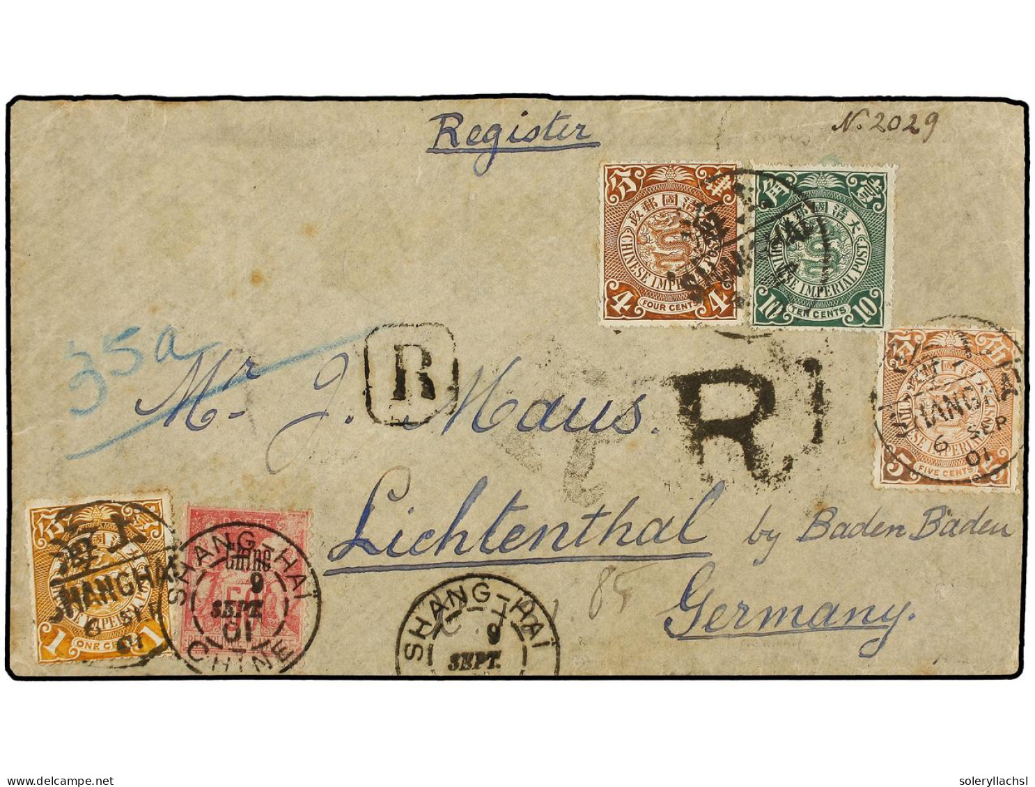 CHINA. 1901. SHANGHAI To GERMANY. Envelope Franked With Chinese 1 Cts., 4 Cts., 5 Cts. Y 10 Cts. Stamps Mixed With Frenc - Autres & Non Classés