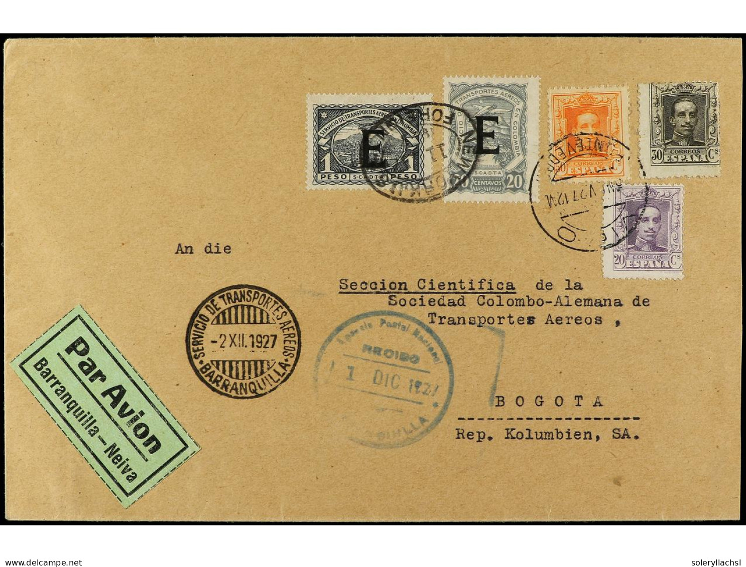 COLOMBIA. 1927. SCADTA. Sobre Circulado Con Sellos De 20 Cts., 30 Cts., 50 Cts. Y Sellos De Colombia De La Compañía Scad - Other & Unclassified