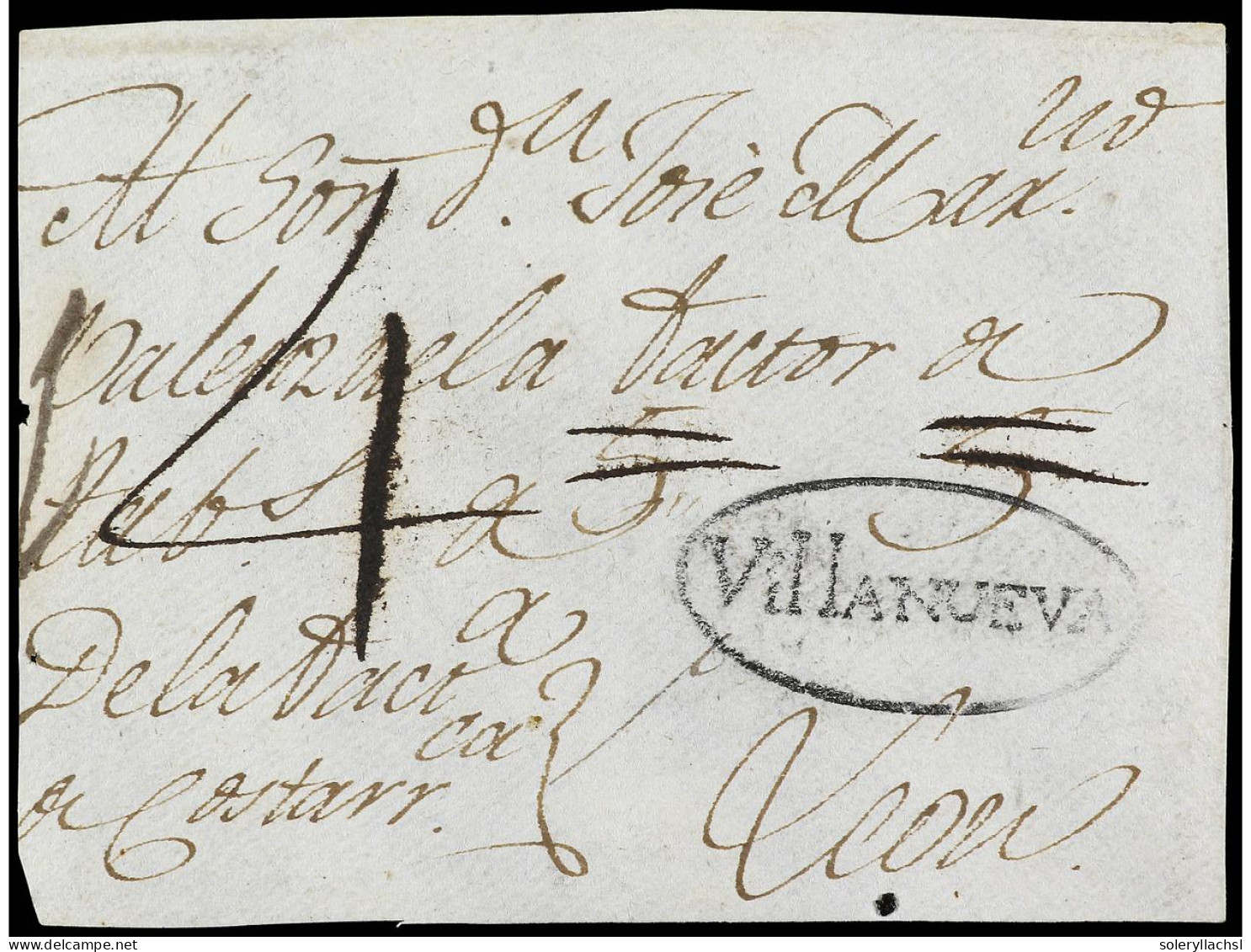 COSTA RICA. (1805 Ca.). FRONTAL Circulado A LEÓN (Nicaragua) Marca VILLANUEVA En Negro. MUY RARA. - Otros & Sin Clasificación