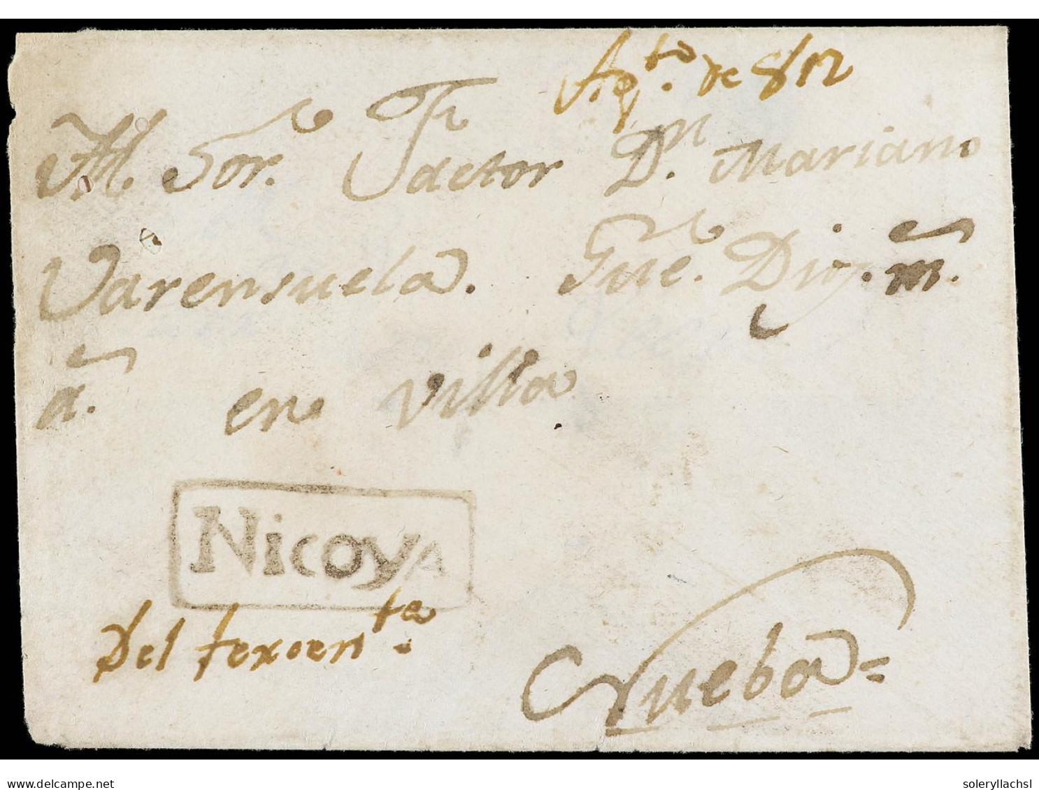 COSTA RICA. 1812 (agosto). Envuelta Circulada A VILLANUEVA. Marca NICOYA. MUY RARA. Ex. Col. MANDOS. - Other & Unclassified