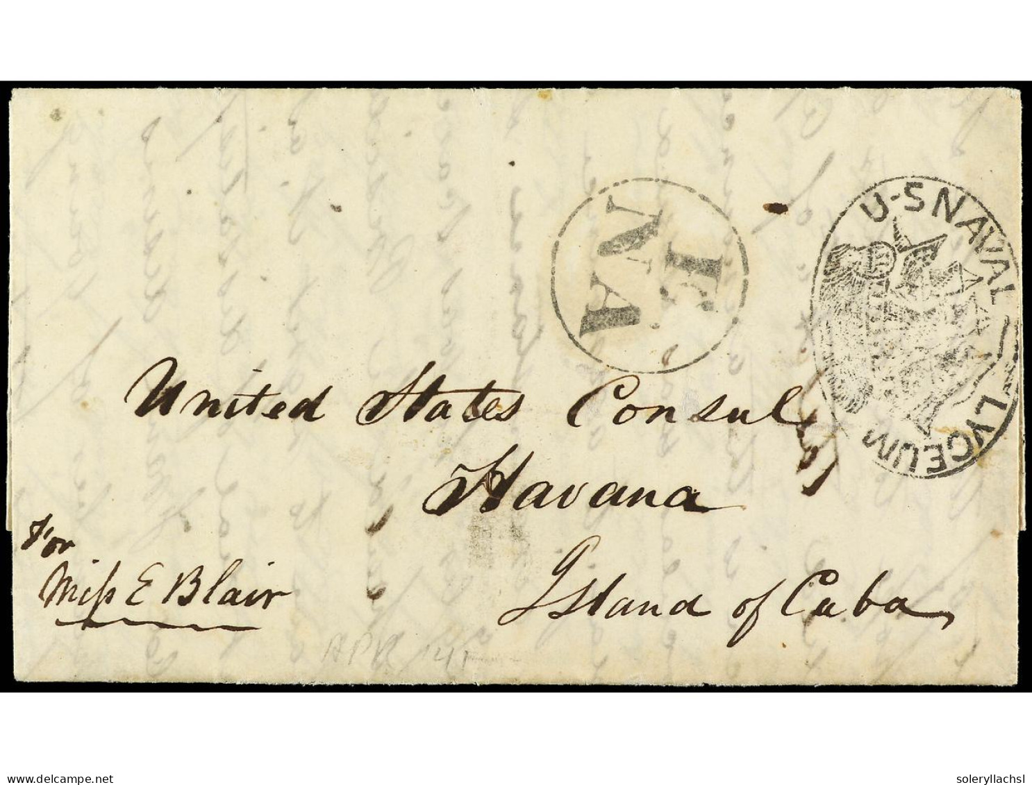 CUBA. 1841. WASHINGTON (Usa) A HABANA. Marca Ovalada Del U.S. NAVAL LYCEUM Y Marca De Entrada E/NA (Empresa, Norteameric - Otros & Sin Clasificación