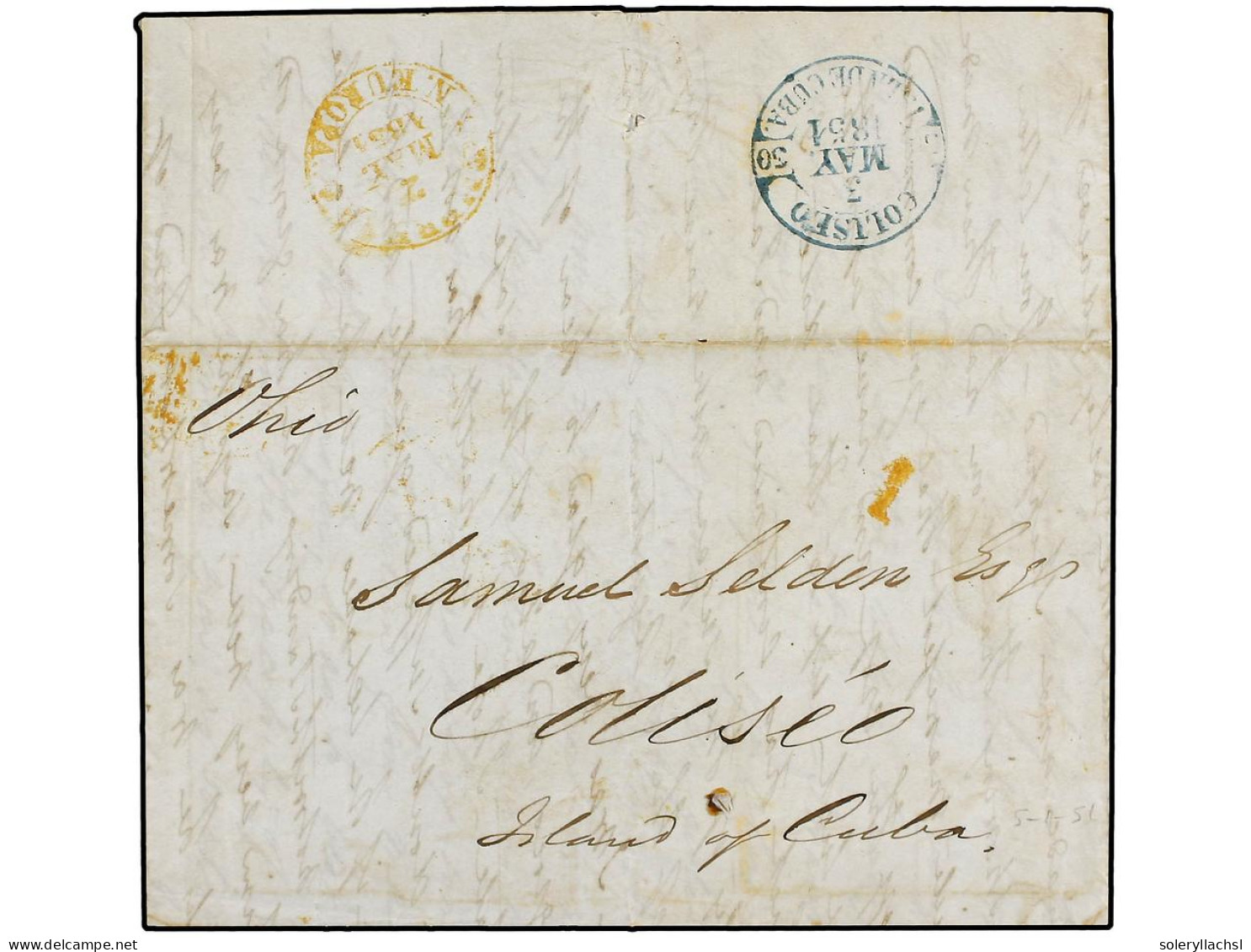 CUBA. 1851. NAPOLES (Italia) A COLISEO (Cuba). Enviada Privadamente Con La Indicación Manuscrita 'Ohio'. Marca EMPRESA/N - Autres & Non Classés