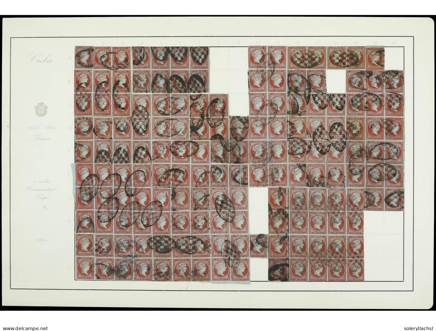 ° CUBA. 2 Reales Carmín. Proyecto De RECONSTRUCCIÓN DE LA HOJA DE 170 SELLOS A Base De Grandes Bloques, Faltan Solamente - Other & Unclassified