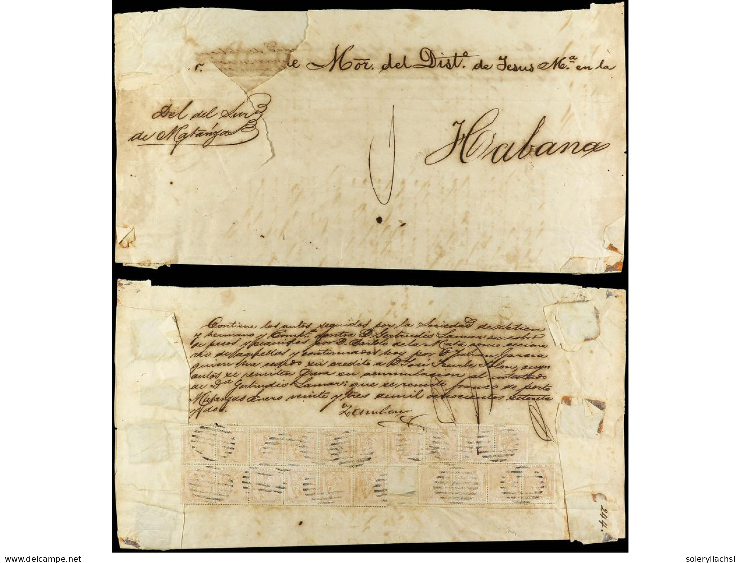 CUBA. 1872. MATANZAS A LA HABANA. Plica Judicial Circulada Con 20 Sellos Del 1 Peseta Castaño. PIEZA EXCEPCIONAL, Este S - Autres & Non Classés