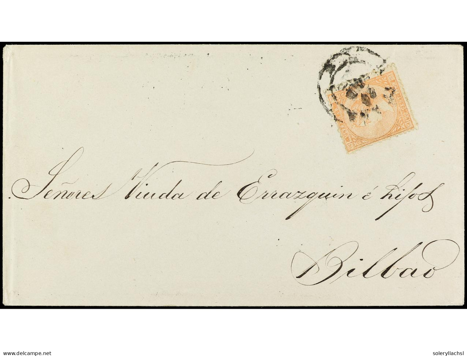 CUBA. 1869. HABANA A BILBAO (España). 20 Ctvos. Naranja FALSO POSTAL Mat. Fechador De La Habana. Firmado E. SORO Y Cert. - Autres & Non Classés