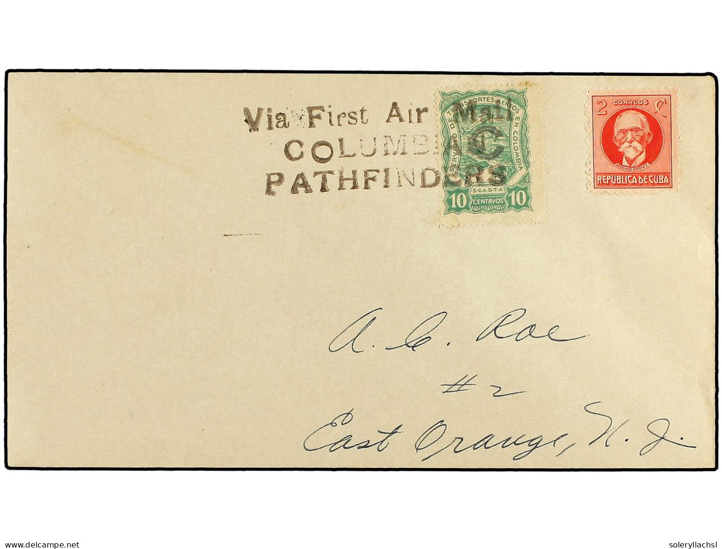 CUBA. 1928. SCADTA. Primer Vuelo CUBA-NEW JERSEY Realizado Por El Capitán Fritz Hammer. Sobre Circulado Con Sello De Cub - Andere & Zonder Classificatie