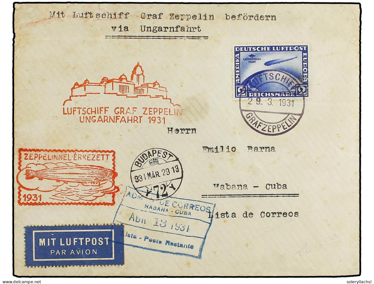 CUBA. 1931 (29-III). BUDAPEST A LA HABANA. Viajada Por GRAF ZEPPELIN Con Franqueo Alemán De 2 Mk. Hasta Friedrichshafen  - Autres & Non Classés