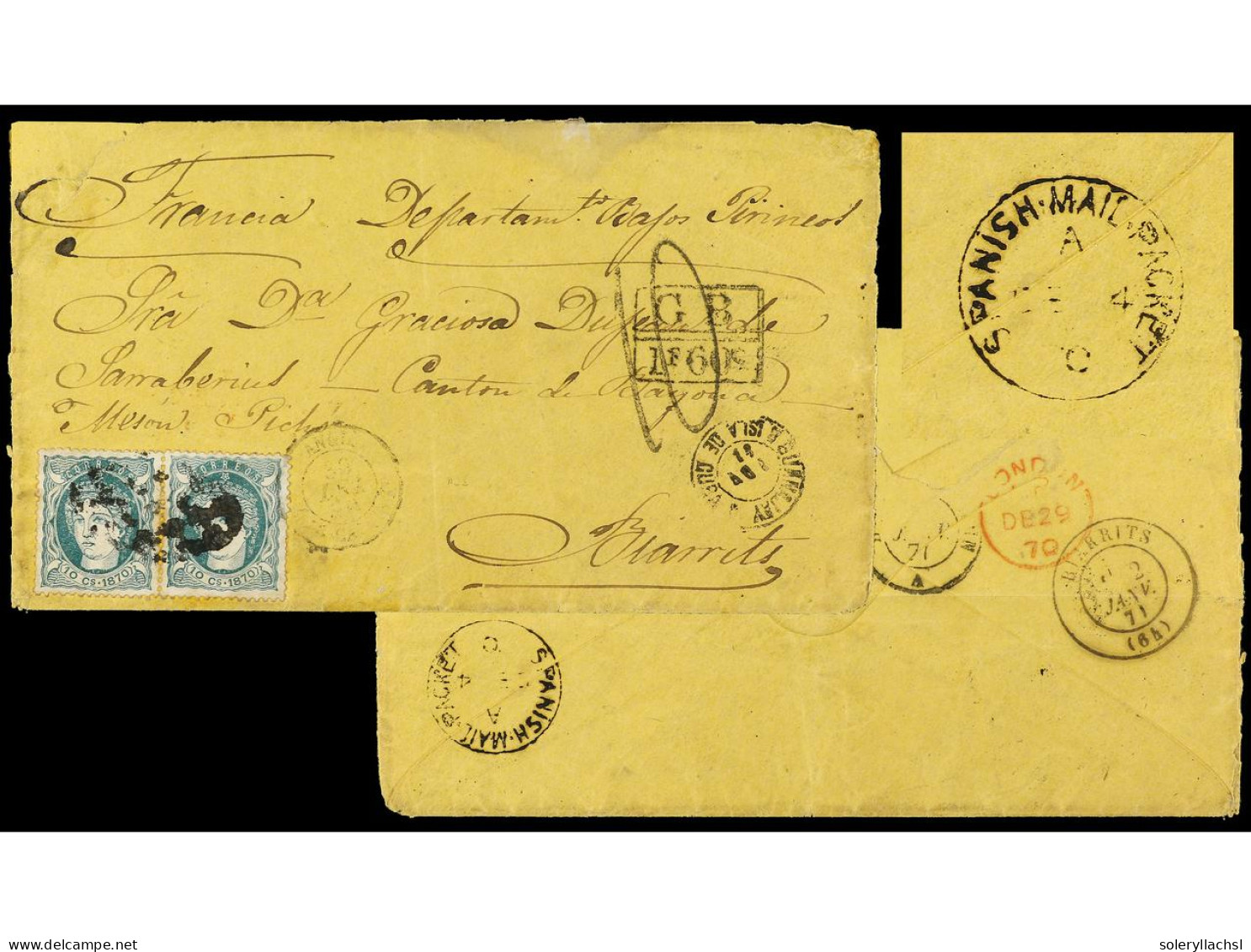 ANTILLAS DANESAS. Cover (corner Fault And Part Of Flap Missing) From GUANAJAY, Cuba To FRANCE Franked 1870 10 C. Green P - Sonstige & Ohne Zuordnung