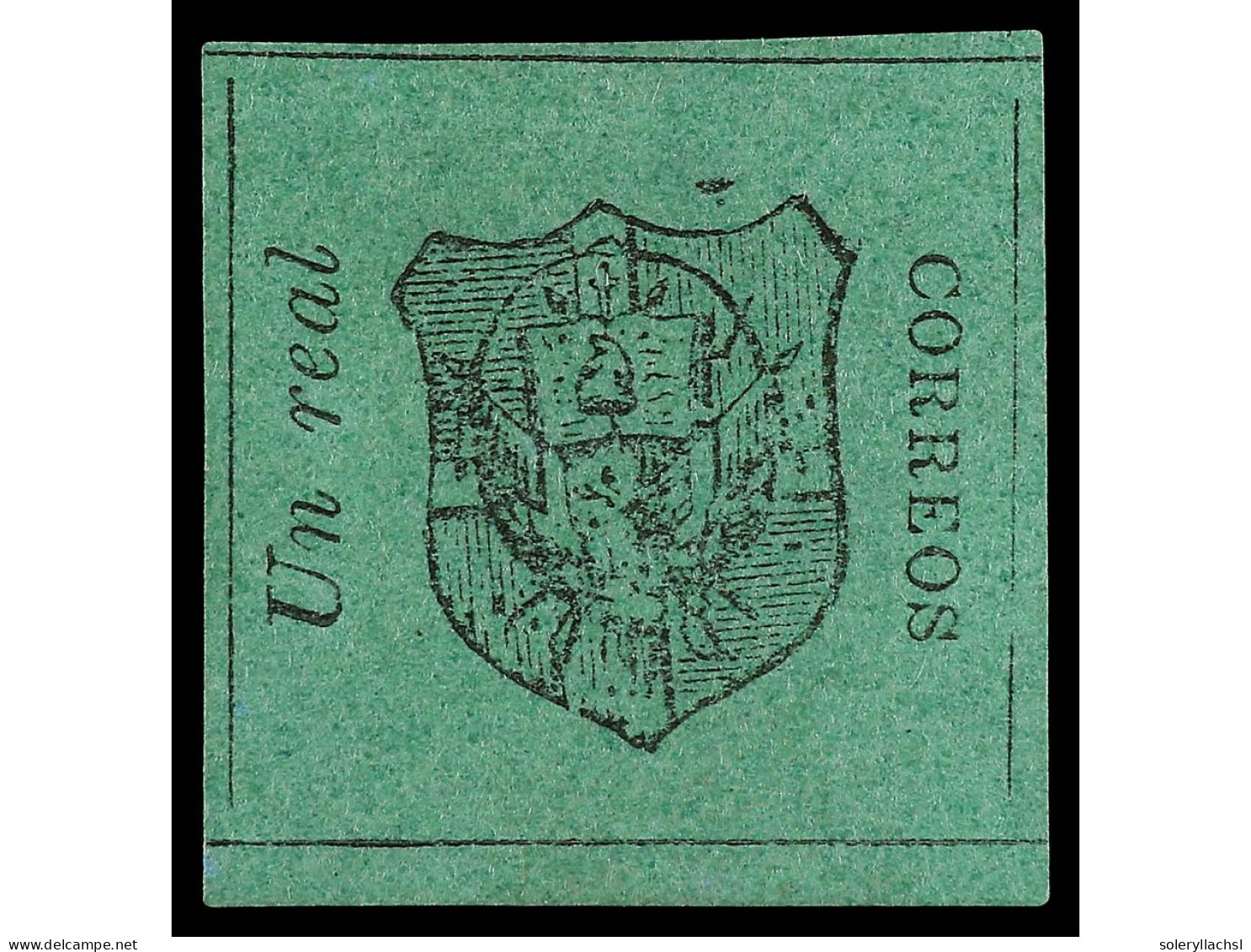 (*) REPUBLICA DOMINICANA. 1865. 1 Real Negro S. Verde, Posición 8, Grandes Márgenes. Muy Raro En Esta Calidad. Cert. A. - Other & Unclassified