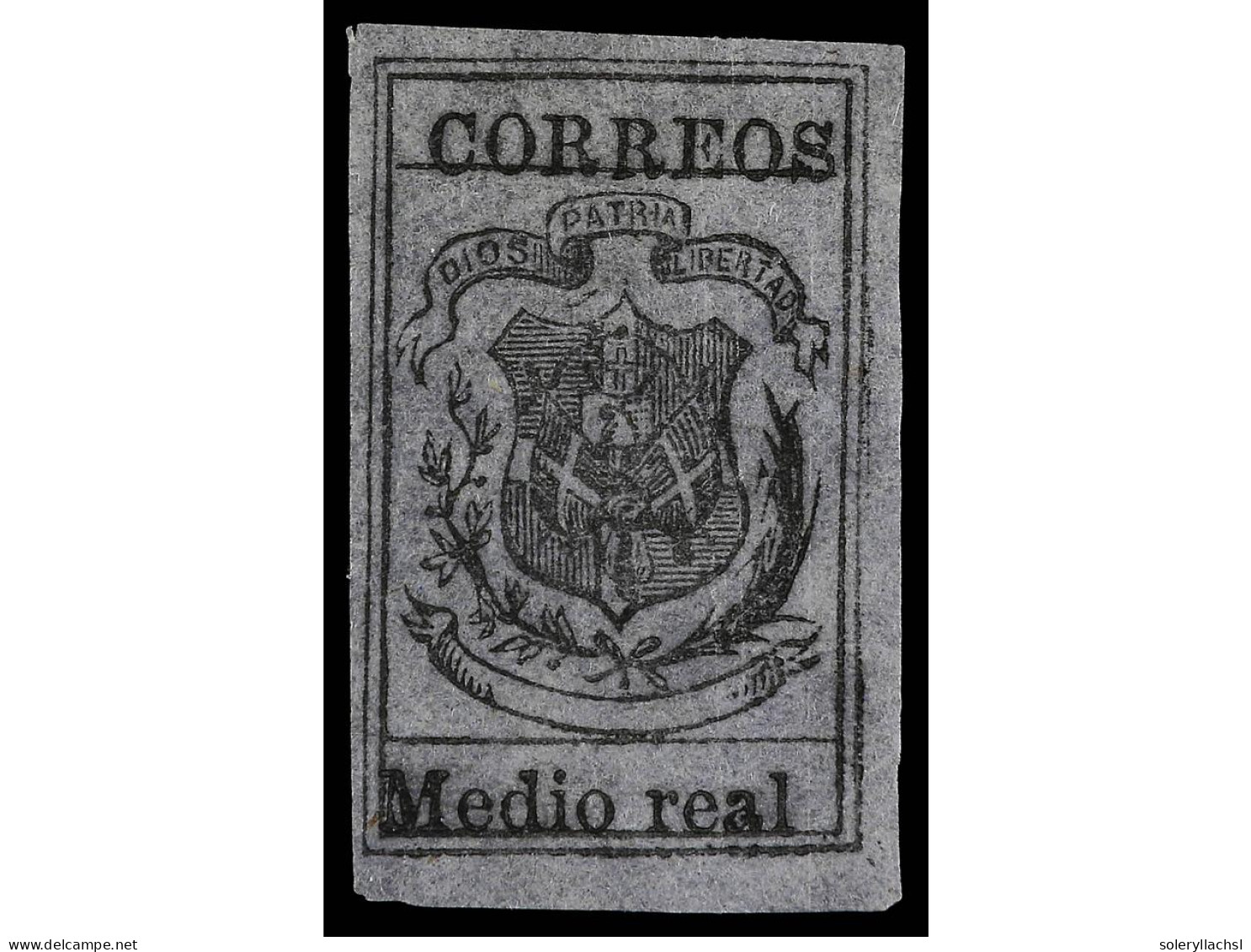 (*) REPUBLICA DOMINICANA. 1867-71. 1/2 Real Negro S. Lavanda. Muy Bonito Ejemplar. Sc.15. - Autres & Non Classés