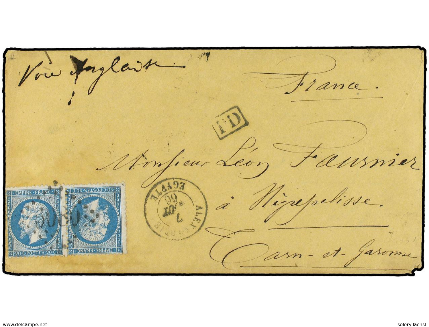 EGIPTO. 1866. FRENCH POST OFFICES. Envelope With Full Content To FRANCE Written On Board The French War Ship 'Anlichi' O - Autres & Non Classés