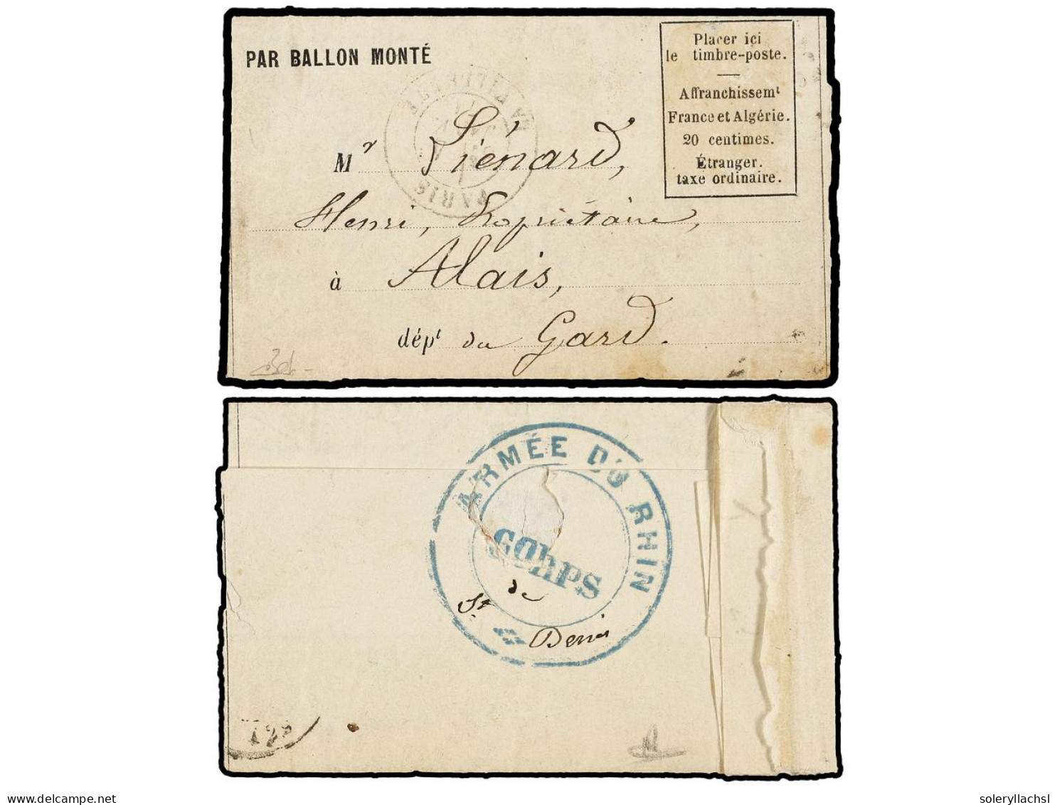 FRANCIA. 1871 (January 4). PARIS To ALAIS. BALLOON 'LE DUQUESNE'. Entire 'FORMULE PREIMPRIMER' With Stamp Missing And PA - Andere & Zonder Classificatie