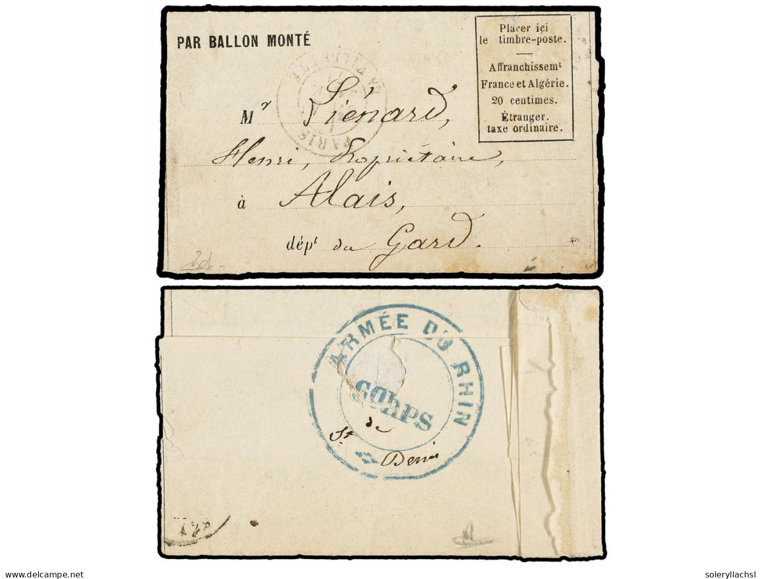 FRANCIA. 1871 (January 4). PARIS To ALAIS. BALLOON 'LE DUQUESNE'. Entire 'FORMULE PREIMPRIMER' With Stamp Missing And PA - Other & Unclassified