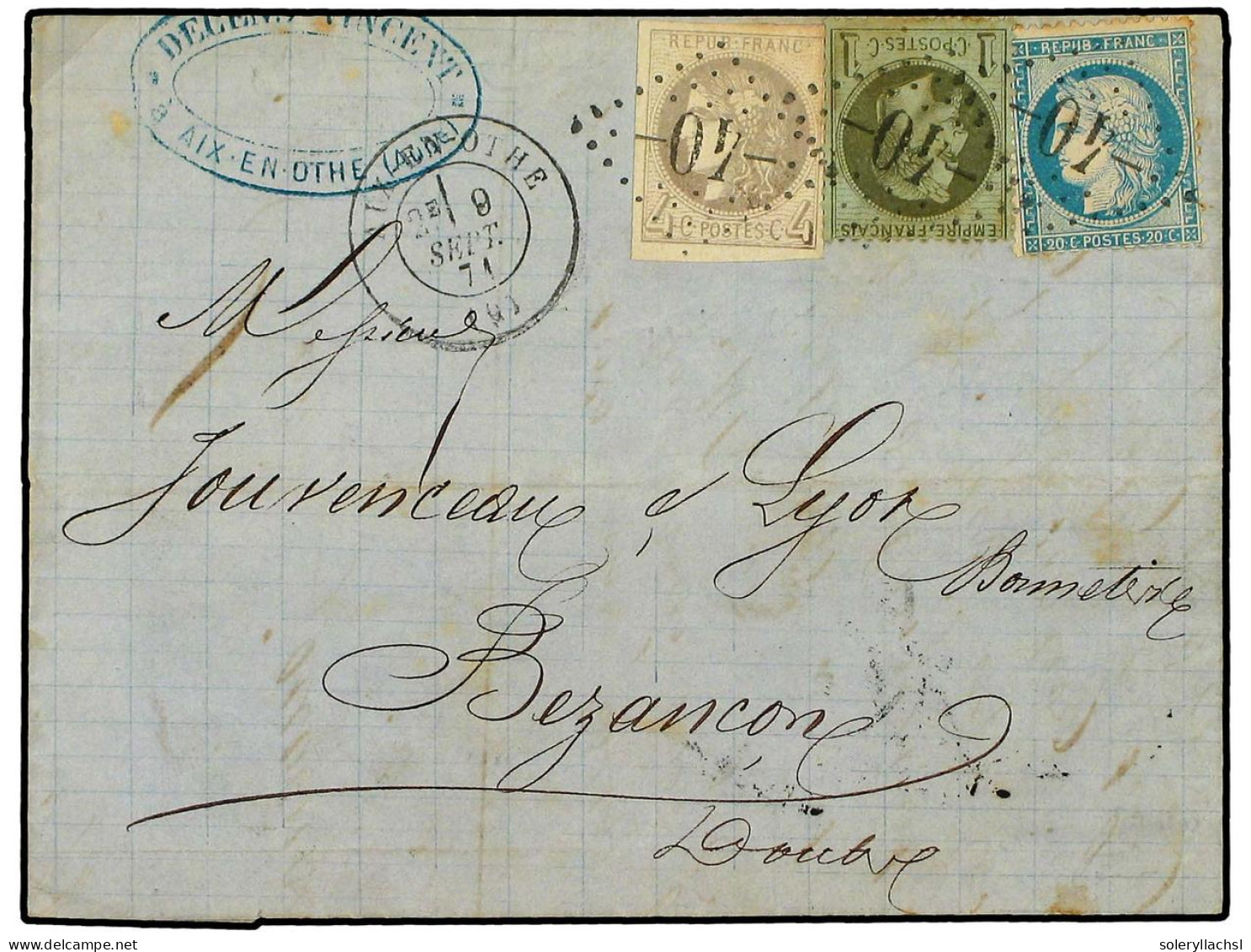 FRANCIA. 1871 (September 9). Cover To BESANCON Franked For The New 25 C. Rate (introduced On September 1 St.) With Borde - Andere & Zonder Classificatie