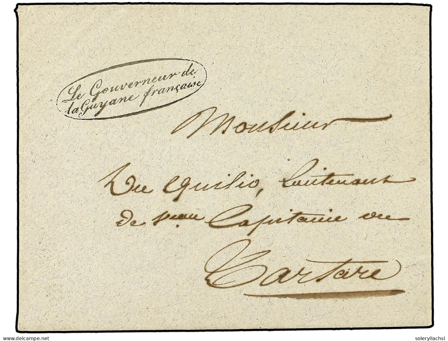 GUAYANA FRANCESA. 1851 (april 4). Official Cover And Printed Headed Contents Locally Used To A Ship's Captain In CAYENNE - Autres & Non Classés