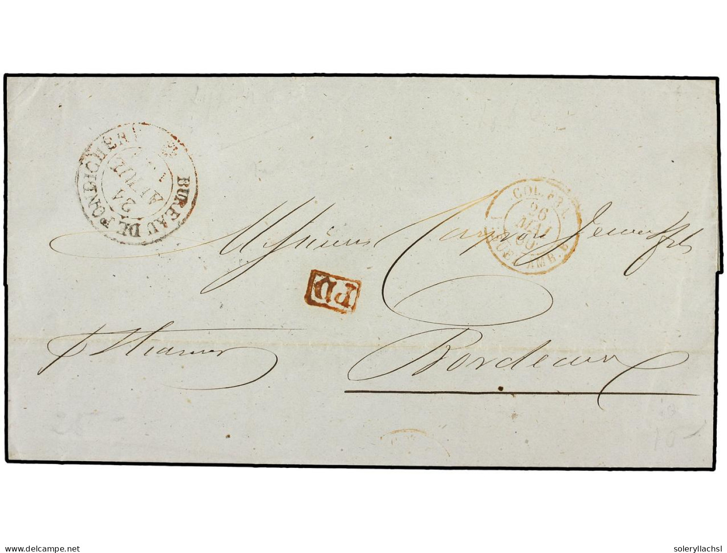 INDIA FRANCESA. 1860 (April 21). Cover From PONDICHERY To BORDEAUX Struck With Circular BUREAU DE PONDICHERY In Red, Fra - Andere & Zonder Classificatie