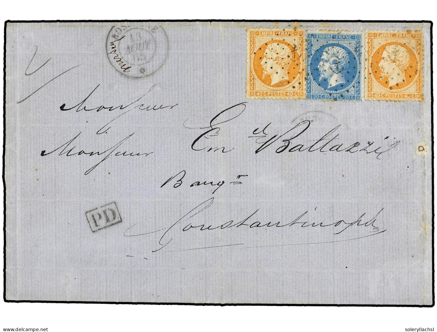 LEVANTE: CORREO FRANCES. 1865 (26 Agosto). ZILÉ (Zileh, Al Sur De Samsoun, Turquía) A CONSTANTINOPLA Circulado Con Sello - Other & Unclassified