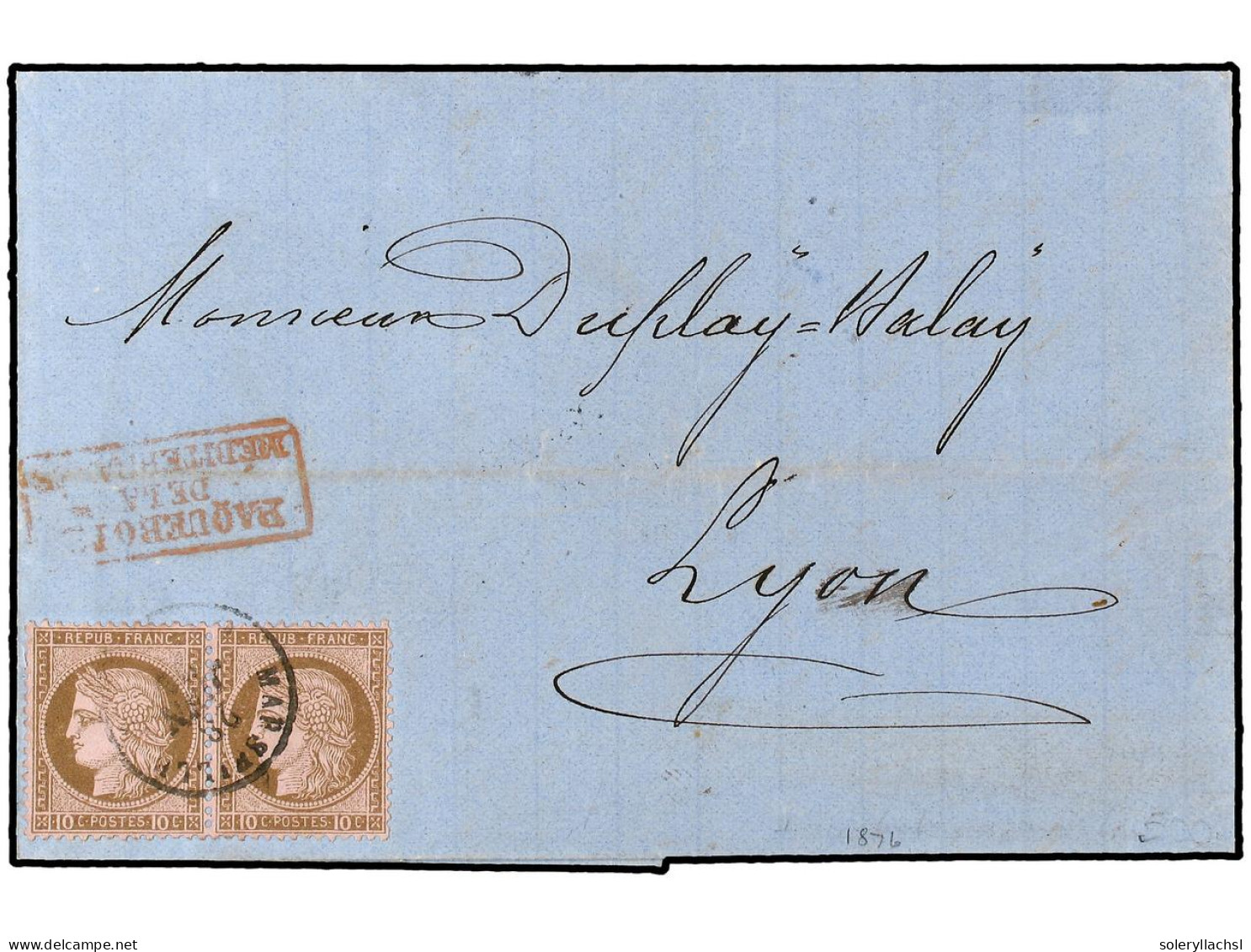 LEVANTE: CORREO FRANCES. 1876. Cover From CONSTANTINOPLE, Franked With Pair 10c Ceres And Sent To FRANCE Aboard The Lign - Andere & Zonder Classificatie