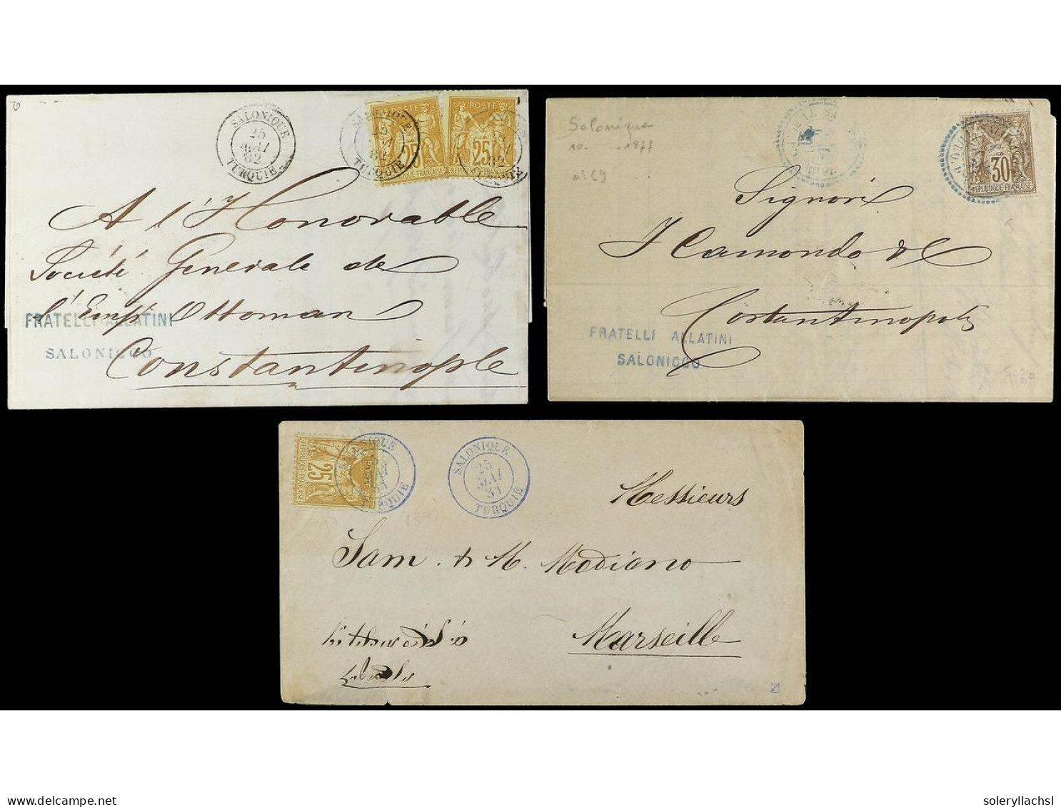 LEVANTE: CORREO FRANCES. 1877-83. 5 Covers With French Stamps Used In SALONICA. - Other & Unclassified