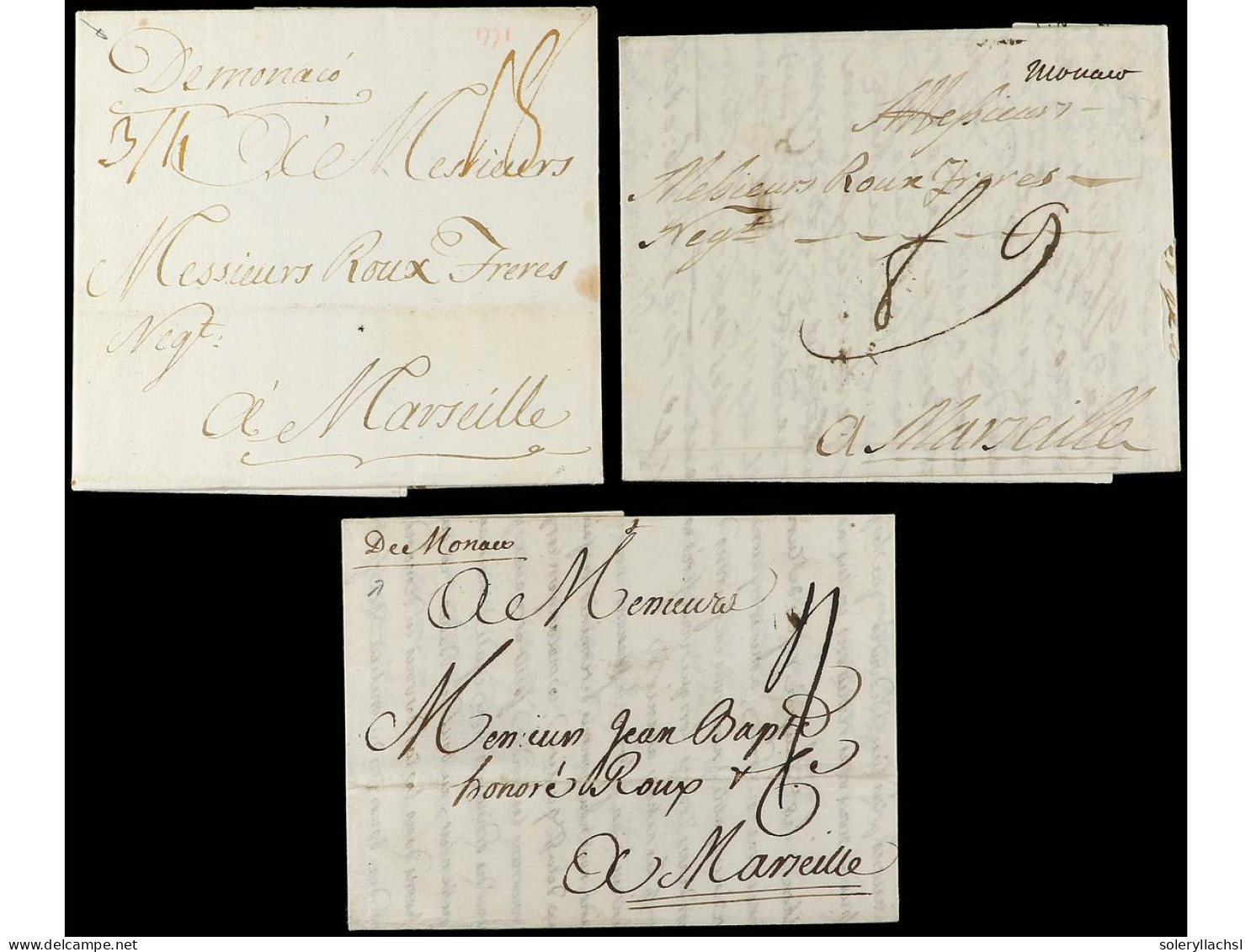 MONACO. 1740-1778. 3 Covers With 'MONACO' Manuscript Mark. - Autres & Non Classés