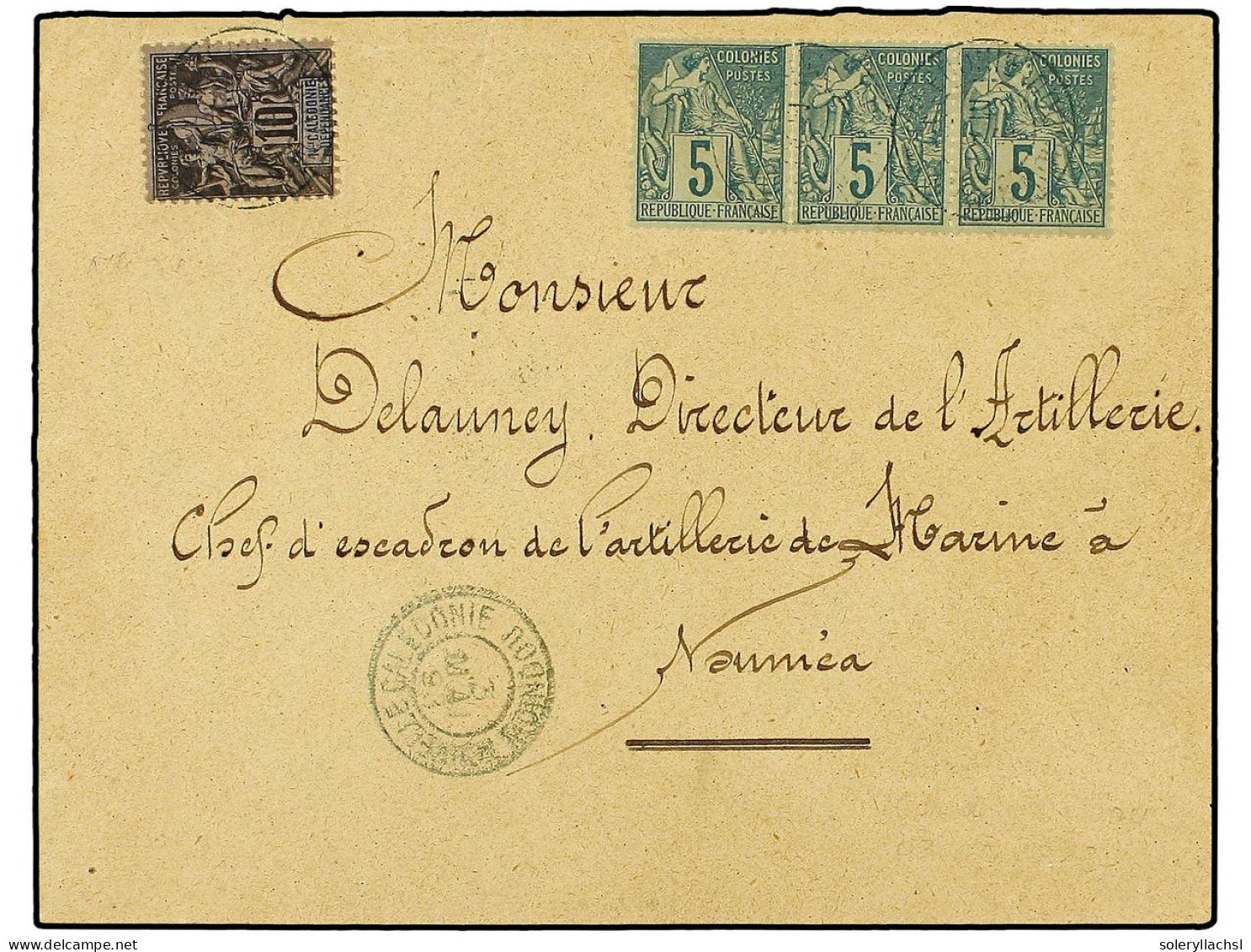 NUEVA CALEDONIA. 1893 (May 3). Cover To NOUMEA With Mixed Franking Of General Issues Dubois 5c. Green Strip Of Three Wit - Autres & Non Classés