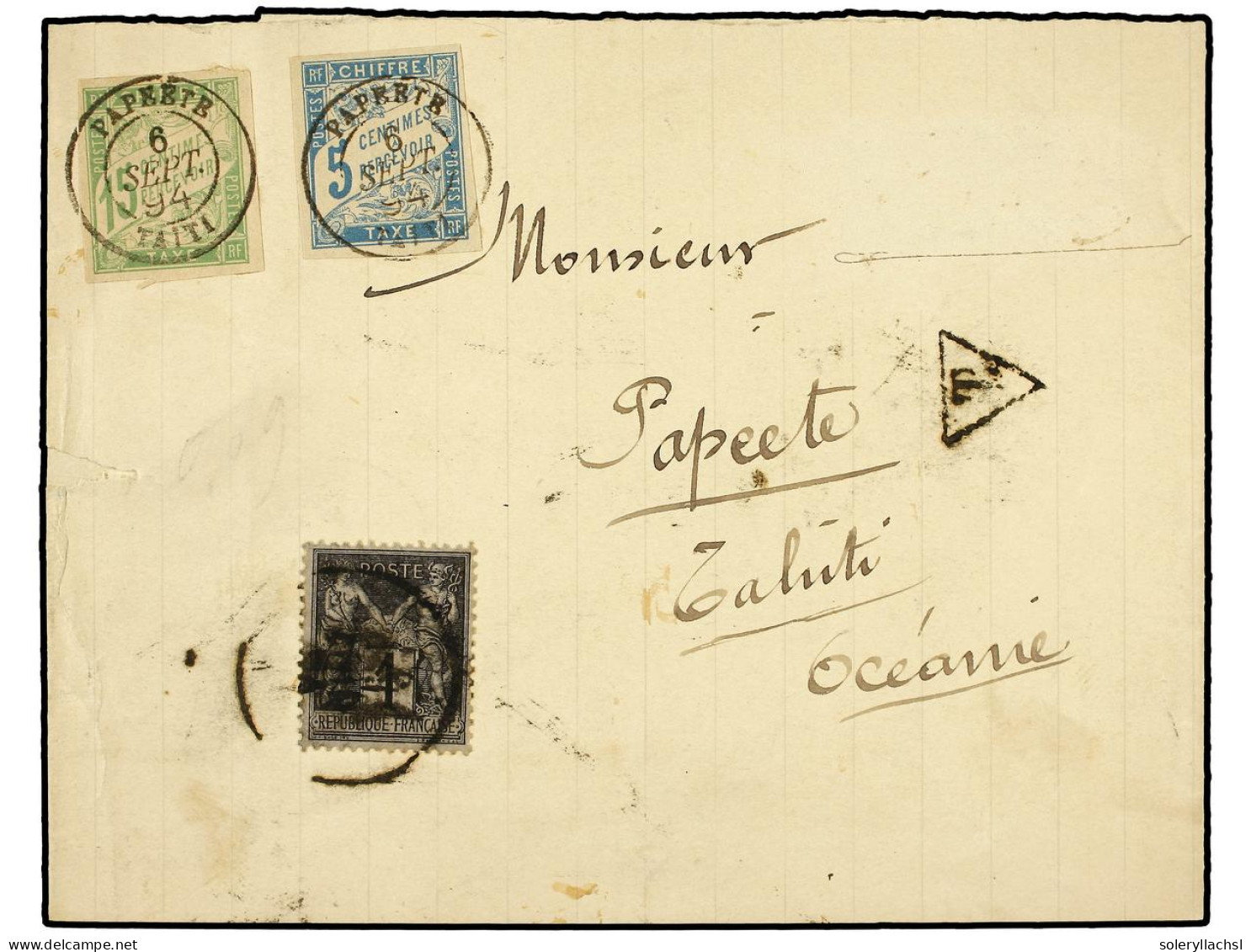 TAHITI. 1894 (Sept. 6). Newspaper Wrapper Mailed To PAPEETE (Tahiti) Franked Solely By Type Sage 1c. Black On Azure, Und - Autres & Non Classés